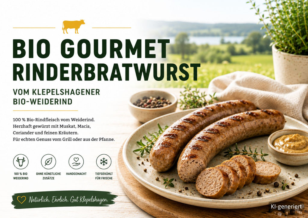 Bio Gourmet Rinderbratwurst vom Klepelshagener Bio-Weiderind