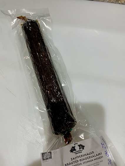 Rindersalami 1 kg, (dünnere Salami, 100% Rind mit Kräutern vom Hof Zandershagen