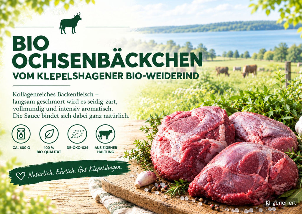 Bio-Ochsenbäckchen Klepelshagener Bio-Weiderind · Backerl · Rinderbäckchen